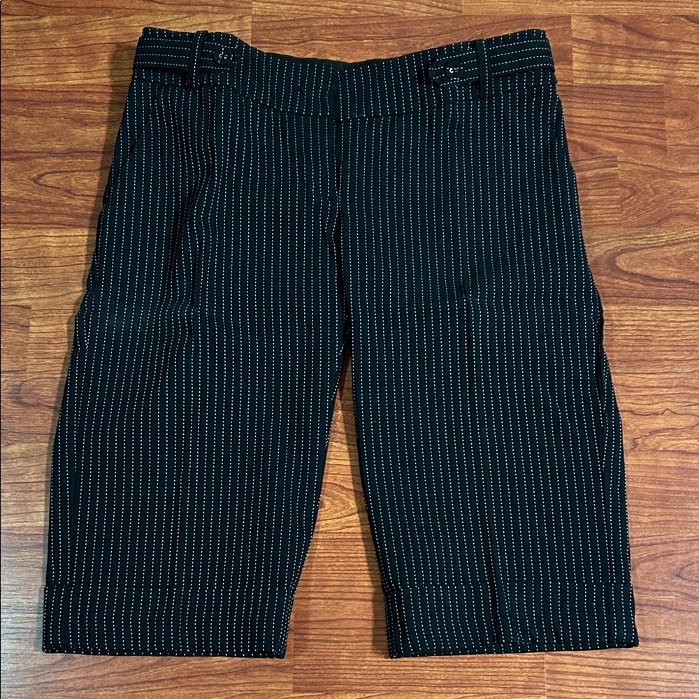 XOXO Women's Black with White Pinstriped Office Short - Picture 1 of 12
